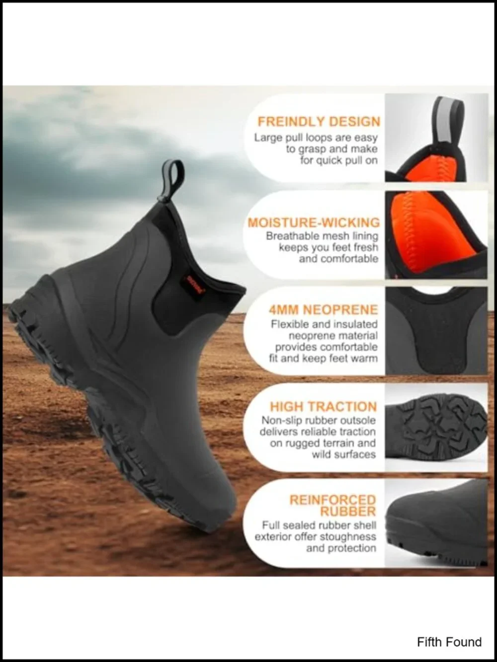 Men's Insulated Rain Boots Ankle Garden Waterproof Rubber Mud Booties
